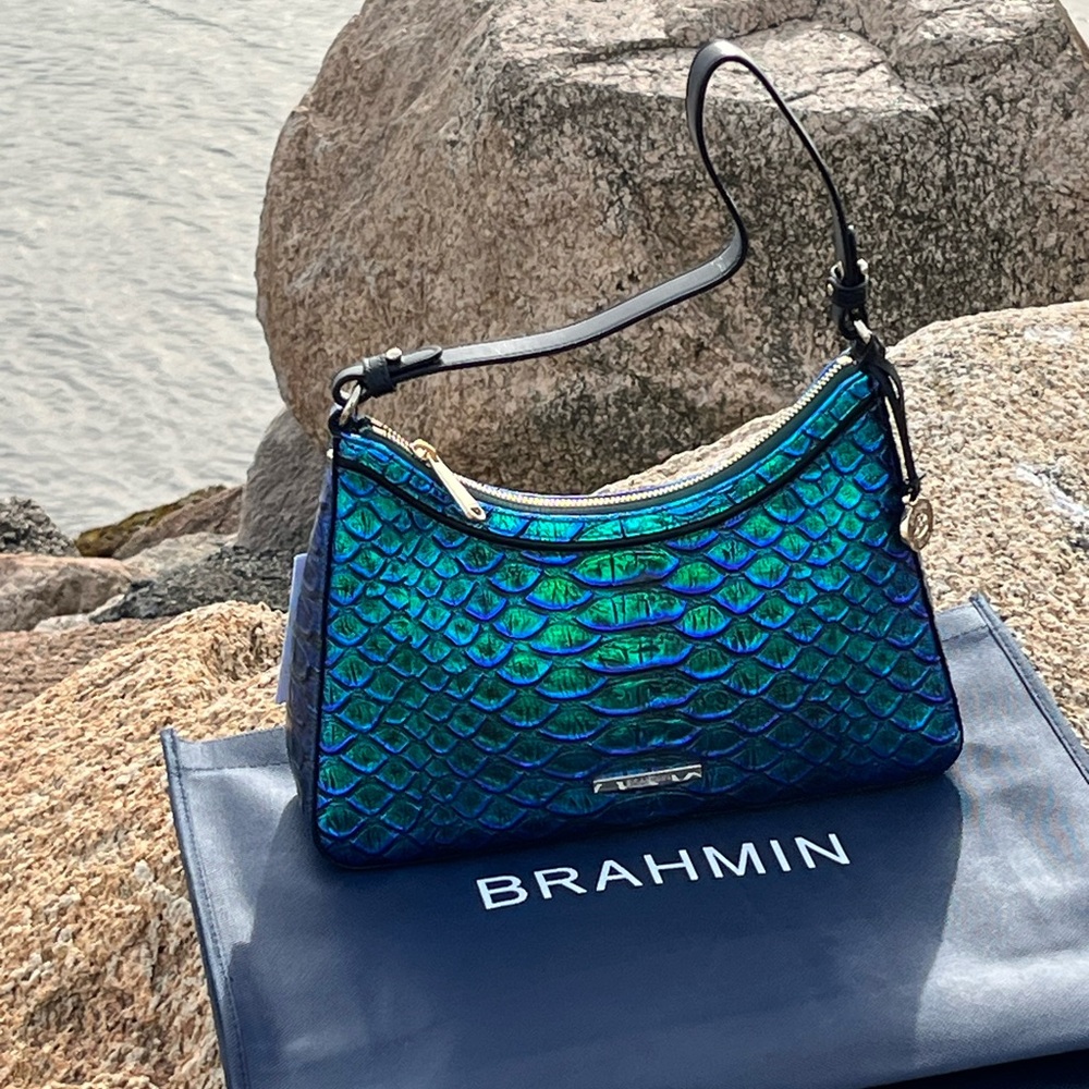 NWT Brahmin Emerald Lulia Esme Shoulder Handbag Blue Green Mermaid